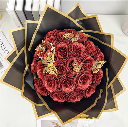 12/24 szt. Czerwone brokatowe róże Bukiet
