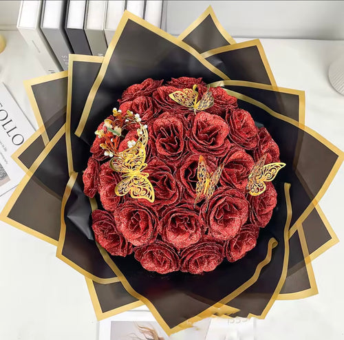 12/24 szt. Czerwone brokatowe róże Bukiet