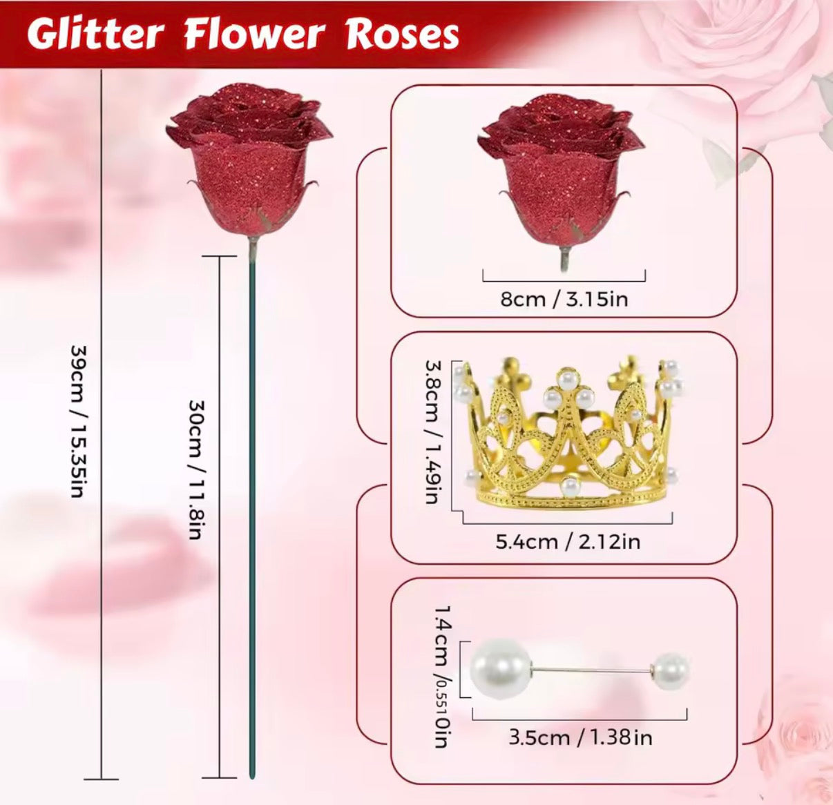 12/24 szt. Czerwone brokatowe róże Bukiet