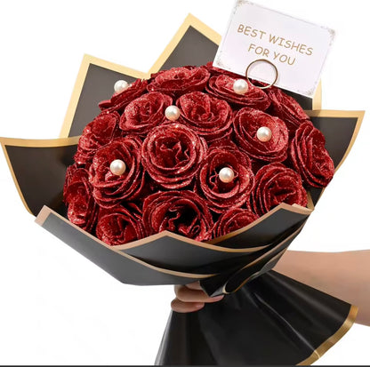 12/24 szt. Czerwone brokatowe róże Bukiet